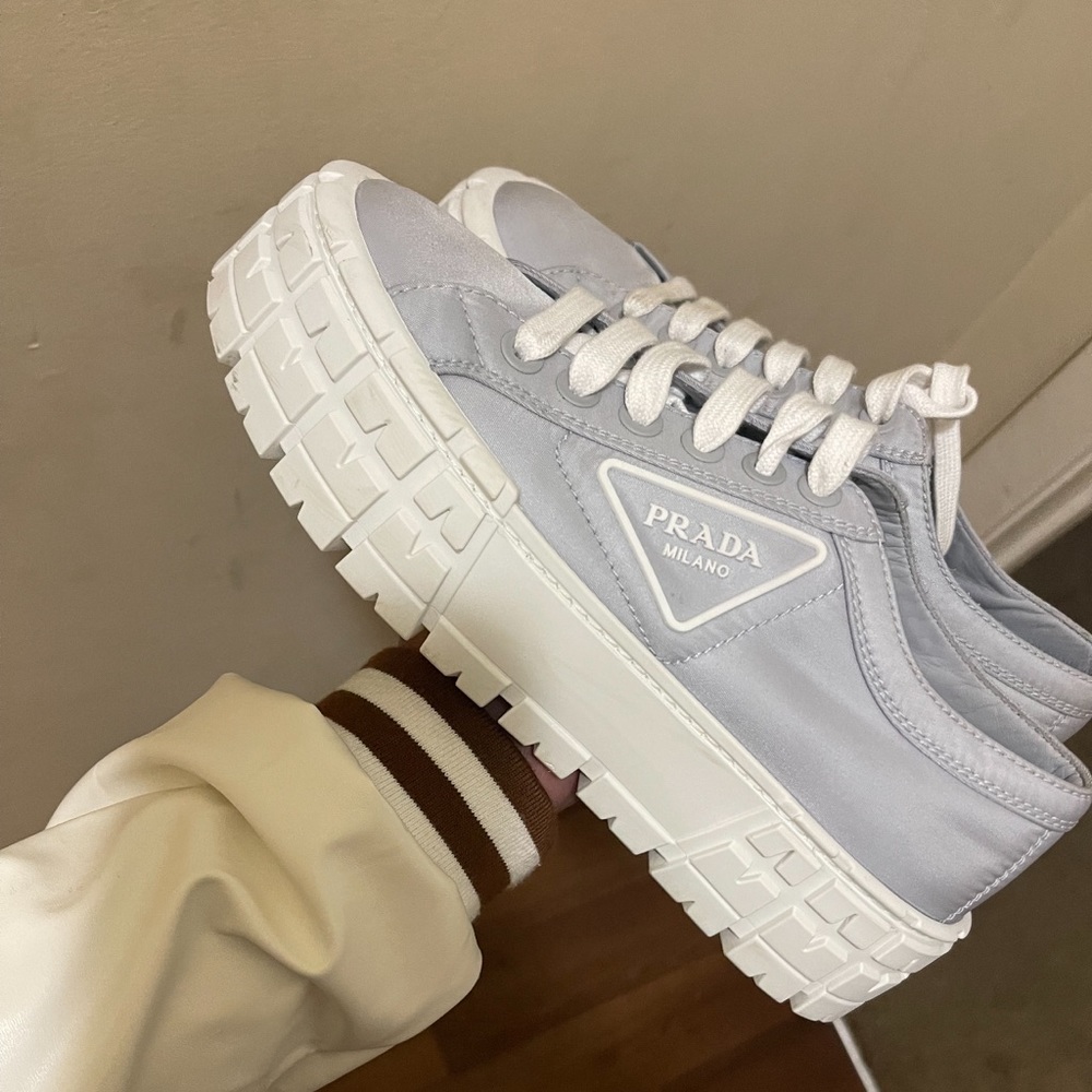 cornflower blue nylon gabardine Prada sneakers